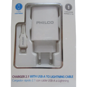 Cargador Philco Lightning 2.1 USB A Lightning